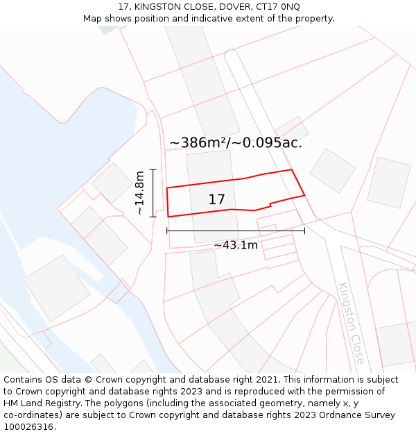 17, KINGSTON CLOSE, DOVER, CT17 0NQ: Plot and title map