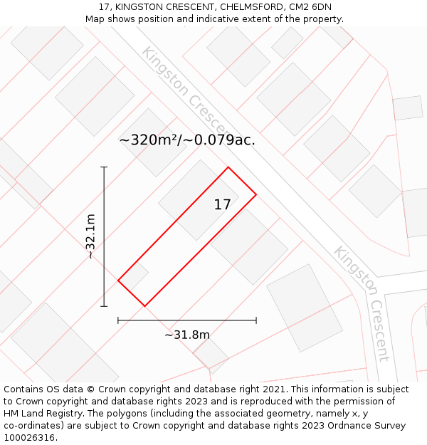 17, KINGSTON CRESCENT, CHELMSFORD, CM2 6DN: Plot and title map