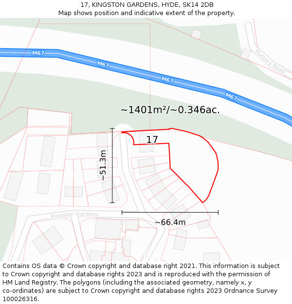 17, KINGSTON GARDENS, HYDE, SK14 2DB: Plot and title map