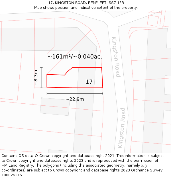 17, KINGSTON ROAD, BENFLEET, SS7 1FB: Plot and title map