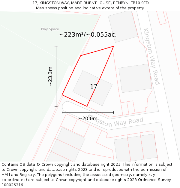 17, KINGSTON WAY, MABE BURNTHOUSE, PENRYN, TR10 9FD: Plot and title map