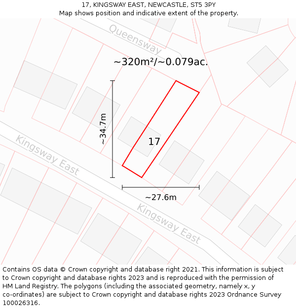 17, KINGSWAY EAST, NEWCASTLE, ST5 3PY: Plot and title map