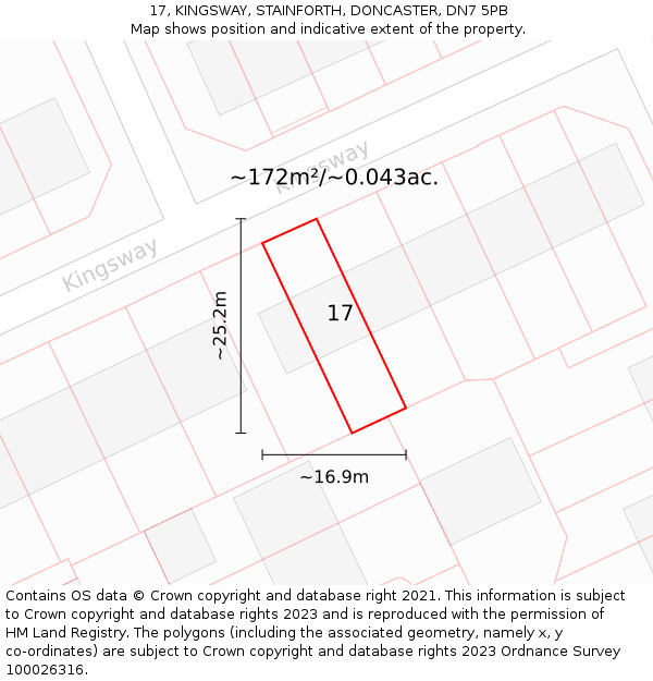 17, KINGSWAY, STAINFORTH, DONCASTER, DN7 5PB: Plot and title map