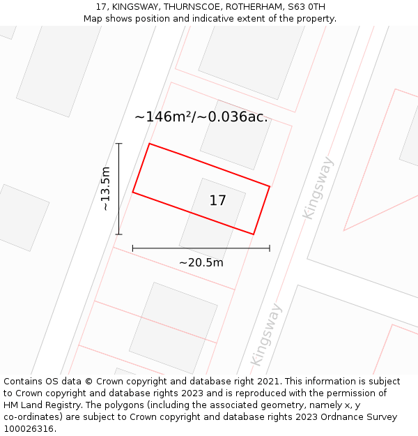 17, KINGSWAY, THURNSCOE, ROTHERHAM, S63 0TH: Plot and title map