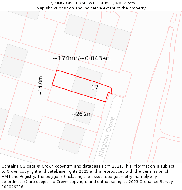 17, KINGTON CLOSE, WILLENHALL, WV12 5YW: Plot and title map