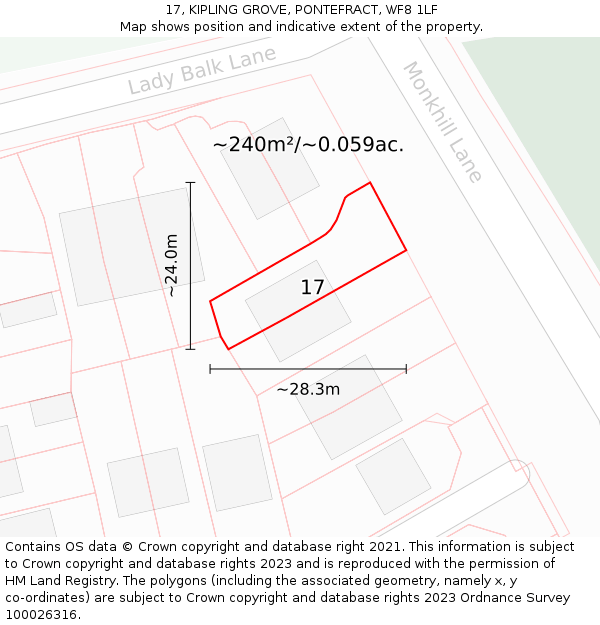 17, KIPLING GROVE, PONTEFRACT, WF8 1LF: Plot and title map