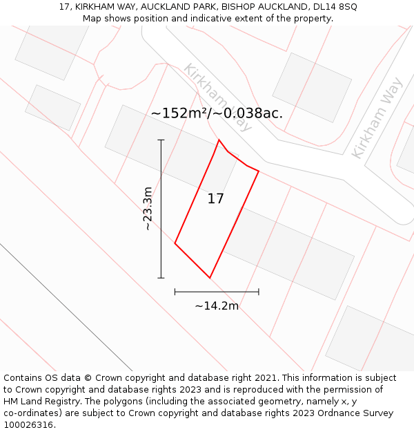 17, KIRKHAM WAY, AUCKLAND PARK, BISHOP AUCKLAND, DL14 8SQ: Plot and title map