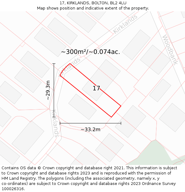 17, KIRKLANDS, BOLTON, BL2 4LU: Plot and title map