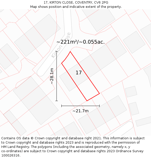 17, KIRTON CLOSE, COVENTRY, CV6 2PG: Plot and title map