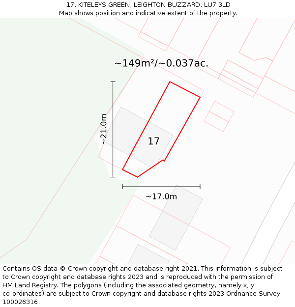 17, KITELEYS GREEN, LEIGHTON BUZZARD, LU7 3LD: Plot and title map