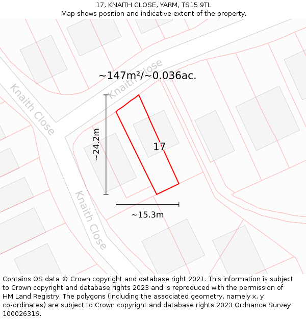 17, KNAITH CLOSE, YARM, TS15 9TL: Plot and title map