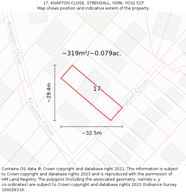17, KNAPTON CLOSE, STRENSALL, YORK, YO32 5ZF: Plot and title map