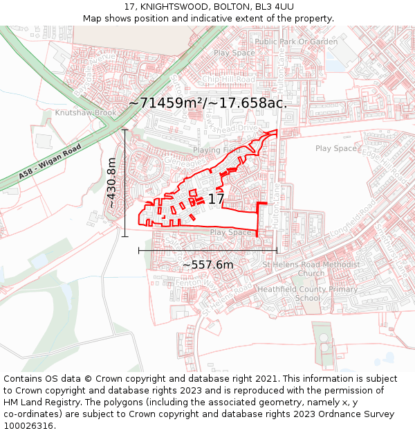 17, KNIGHTSWOOD, BOLTON, BL3 4UU: Plot and title map