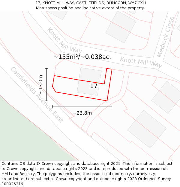 17, KNOTT MILL WAY, CASTLEFIELDS, RUNCORN, WA7 2XH: Plot and title map
