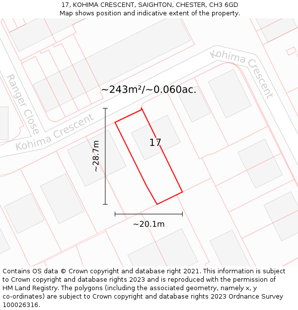 17, KOHIMA CRESCENT, SAIGHTON, CHESTER, CH3 6GD: Plot and title map