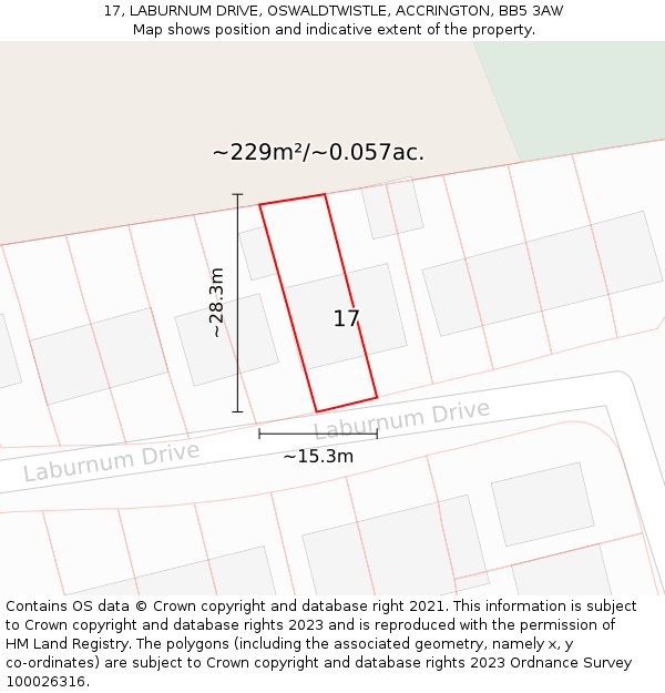 17, LABURNUM DRIVE, OSWALDTWISTLE, ACCRINGTON, BB5 3AW: Plot and title map