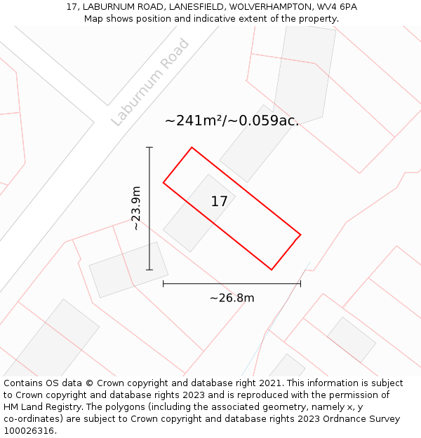 17, LABURNUM ROAD, LANESFIELD, WOLVERHAMPTON, WV4 6PA: Plot and title map