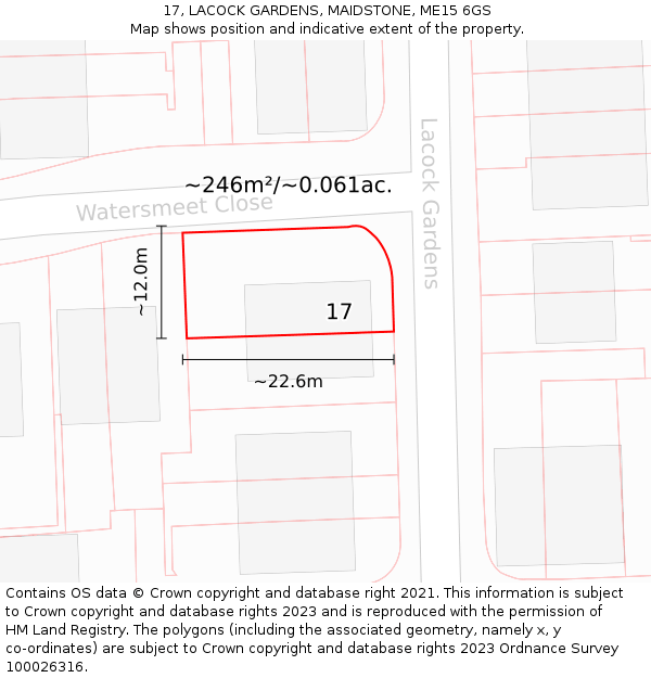 17, LACOCK GARDENS, MAIDSTONE, ME15 6GS: Plot and title map