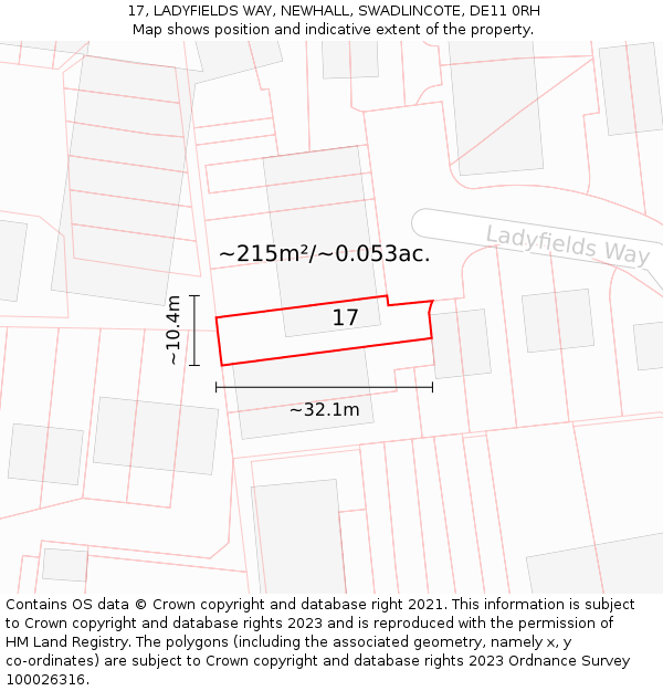 17, LADYFIELDS WAY, NEWHALL, SWADLINCOTE, DE11 0RH: Plot and title map