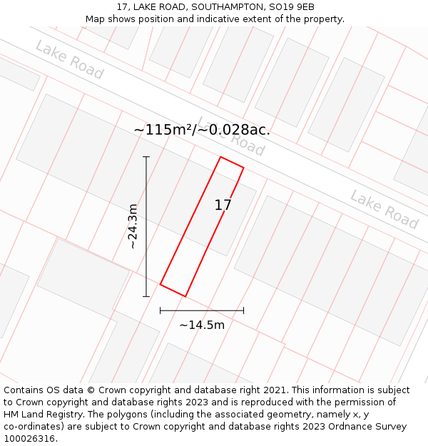 17, LAKE ROAD, SOUTHAMPTON, SO19 9EB: Plot and title map
