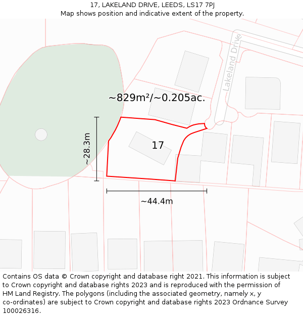 17, LAKELAND DRIVE, LEEDS, LS17 7PJ: Plot and title map