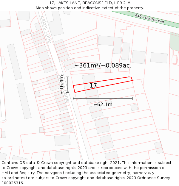 17, LAKES LANE, BEACONSFIELD, HP9 2LA: Plot and title map