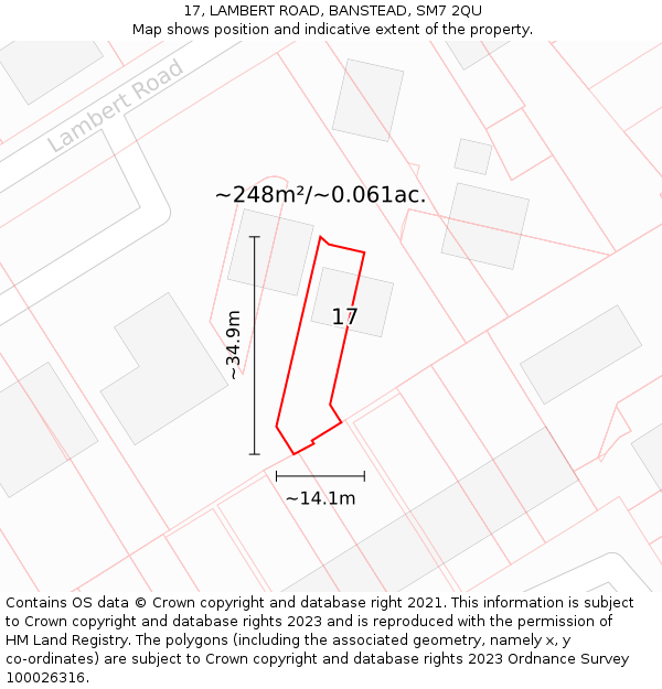 17, LAMBERT ROAD, BANSTEAD, SM7 2QU: Plot and title map