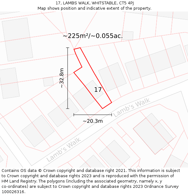 17, LAMBS WALK, WHITSTABLE, CT5 4PJ: Plot and title map