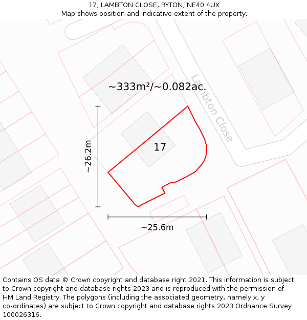 17, LAMBTON CLOSE, RYTON, NE40 4UX: Plot and title map