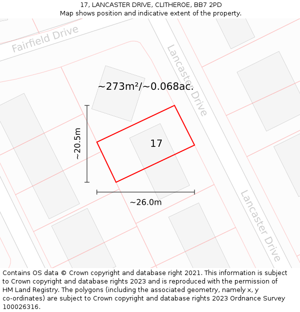 17, LANCASTER DRIVE, CLITHEROE, BB7 2PD: Plot and title map