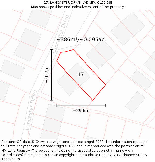 17, LANCASTER DRIVE, LYDNEY, GL15 5SJ: Plot and title map