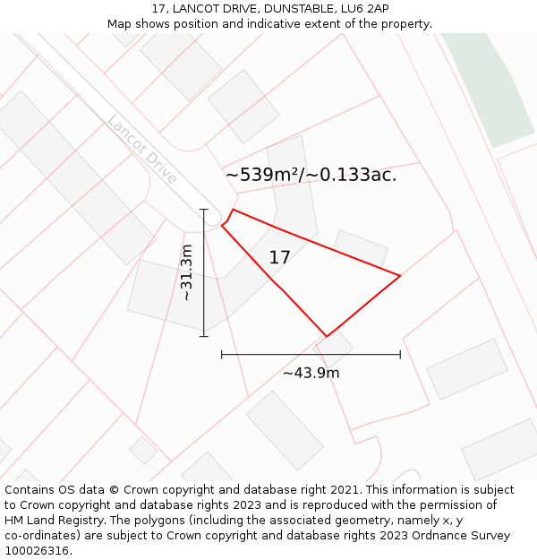 17, LANCOT DRIVE, DUNSTABLE, LU6 2AP: Plot and title map