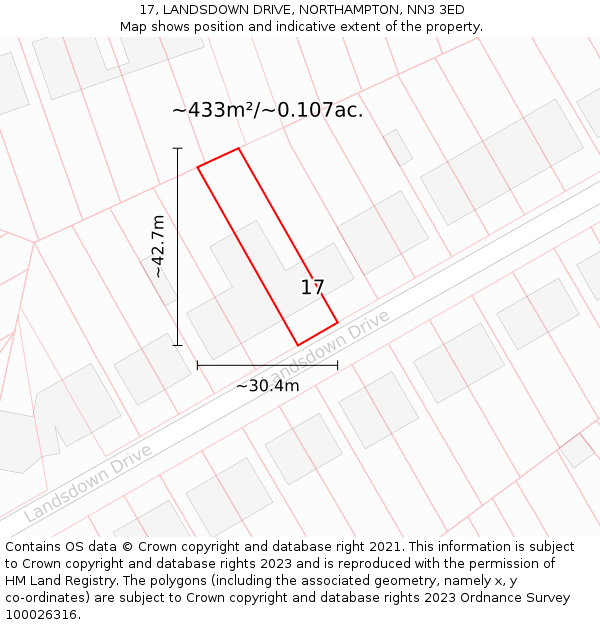 17, LANDSDOWN DRIVE, NORTHAMPTON, NN3 3ED: Plot and title map