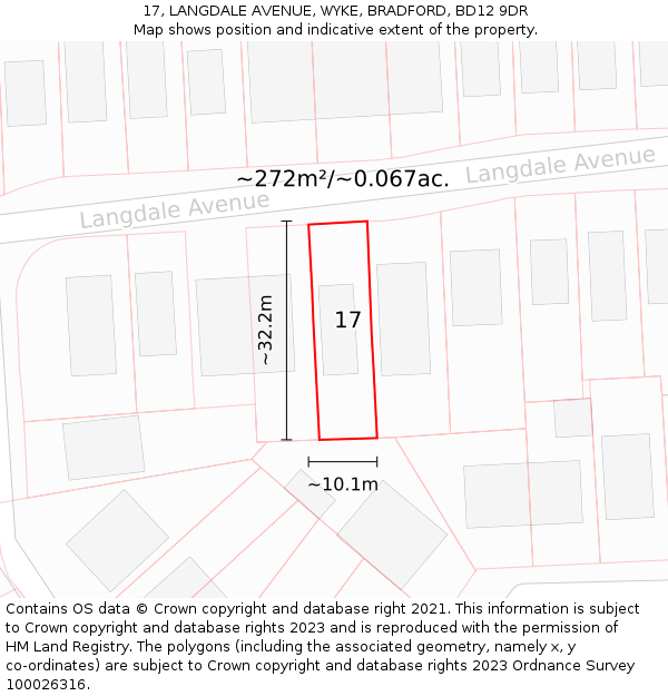 17, LANGDALE AVENUE, WYKE, BRADFORD, BD12 9DR: Plot and title map