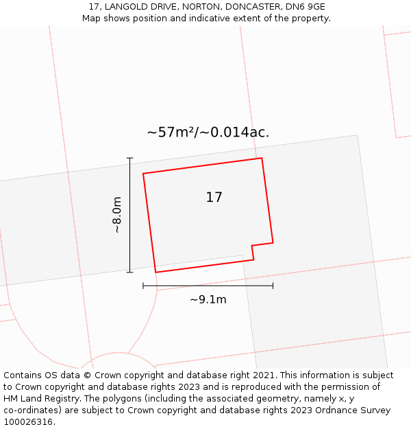 17, LANGOLD DRIVE, NORTON, DONCASTER, DN6 9GE: Plot and title map
