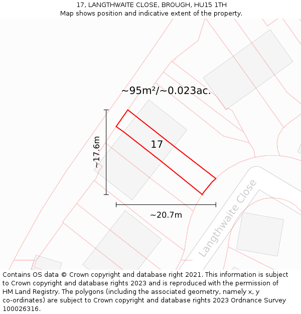 17, LANGTHWAITE CLOSE, BROUGH, HU15 1TH: Plot and title map
