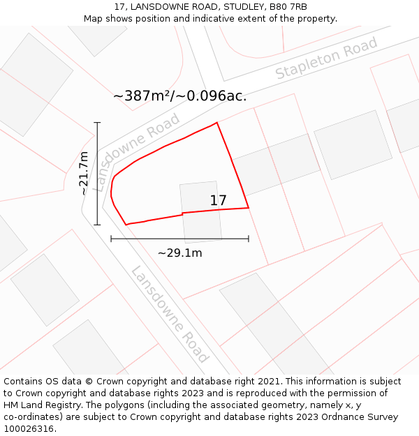 17, LANSDOWNE ROAD, STUDLEY, B80 7RB: Plot and title map