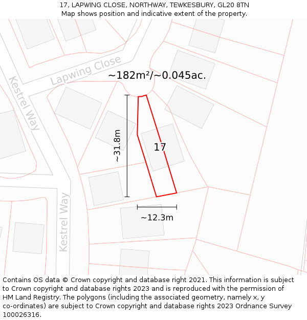 17, LAPWING CLOSE, NORTHWAY, TEWKESBURY, GL20 8TN: Plot and title map