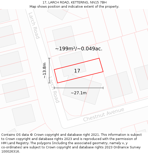 17, LARCH ROAD, KETTERING, NN15 7BH: Plot and title map