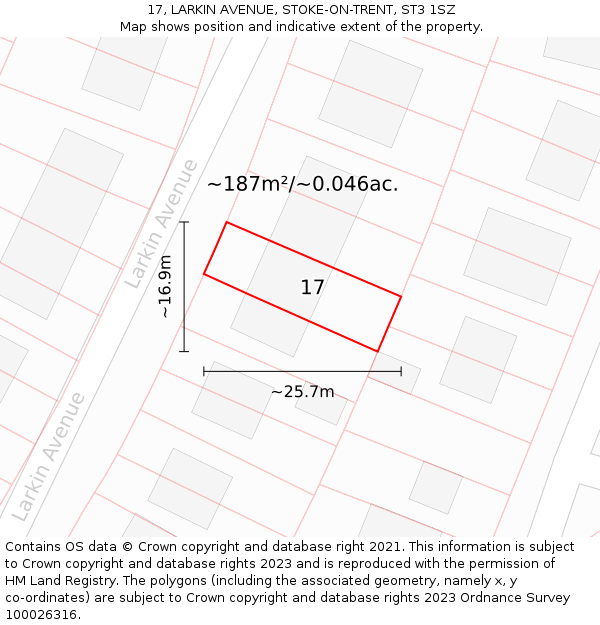 17, LARKIN AVENUE, STOKE-ON-TRENT, ST3 1SZ: Plot and title map