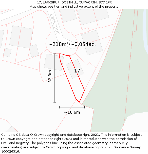 17, LARKSPUR, DOSTHILL, TAMWORTH, B77 1PR: Plot and title map