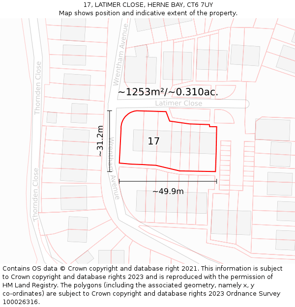 17, LATIMER CLOSE, HERNE BAY, CT6 7UY: Plot and title map