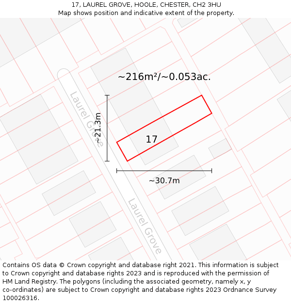 17, LAUREL GROVE, HOOLE, CHESTER, CH2 3HU: Plot and title map