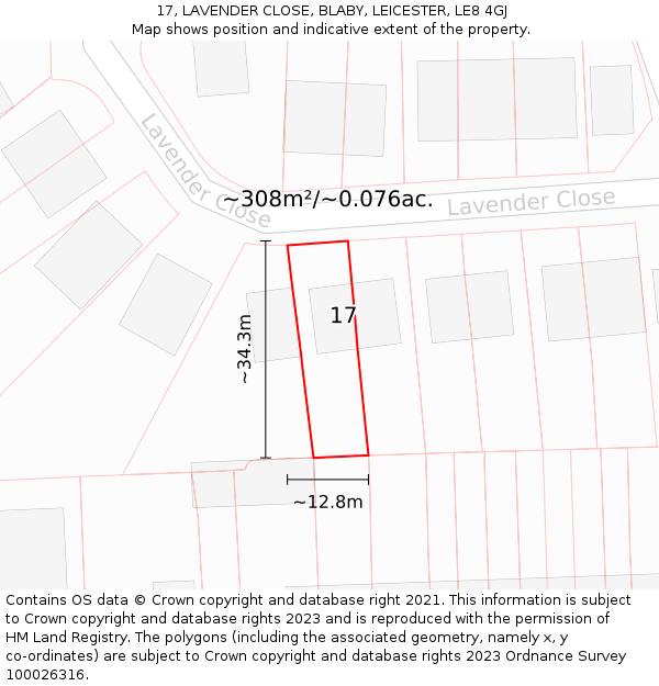 17, LAVENDER CLOSE, BLABY, LEICESTER, LE8 4GJ: Plot and title map