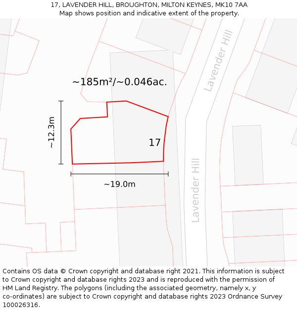 17, LAVENDER HILL, BROUGHTON, MILTON KEYNES, MK10 7AA: Plot and title map