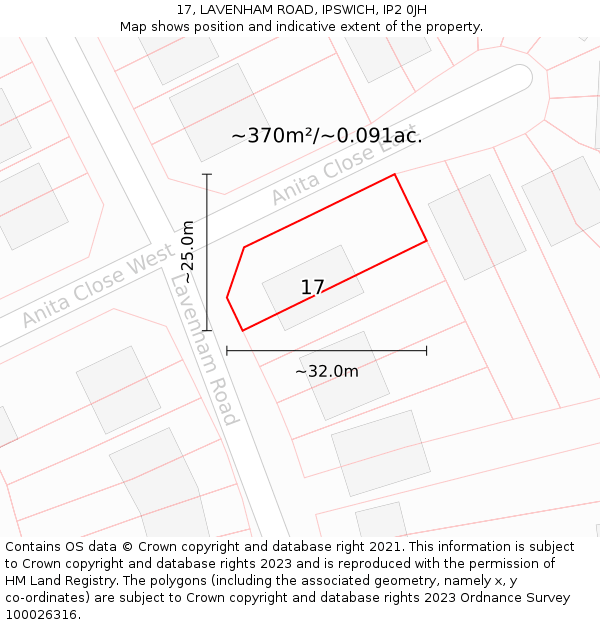 17, LAVENHAM ROAD, IPSWICH, IP2 0JH: Plot and title map