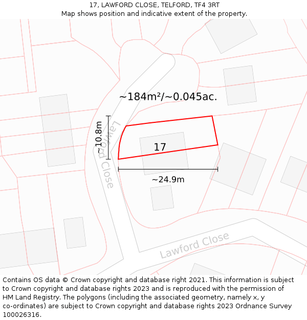 17, LAWFORD CLOSE, TELFORD, TF4 3RT: Plot and title map