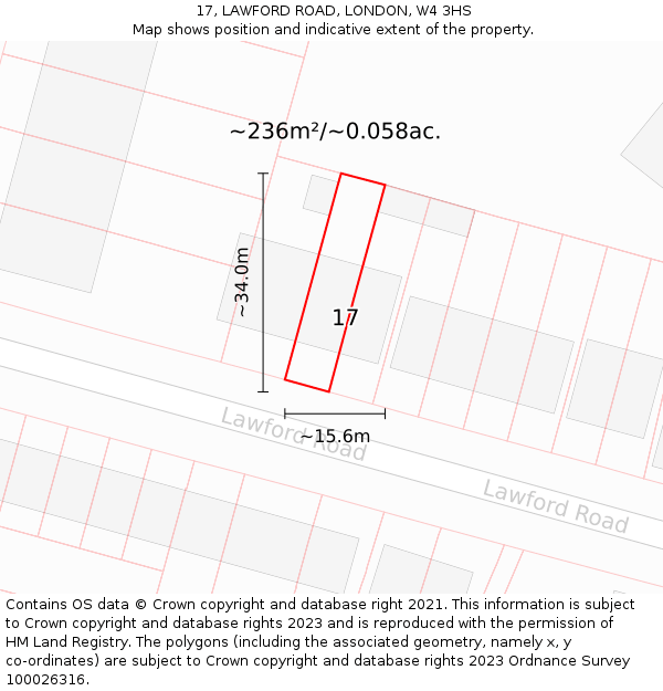 17, LAWFORD ROAD, LONDON, W4 3HS: Plot and title map