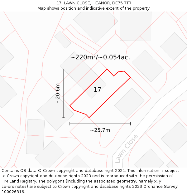 17, LAWN CLOSE, HEANOR, DE75 7TR: Plot and title map