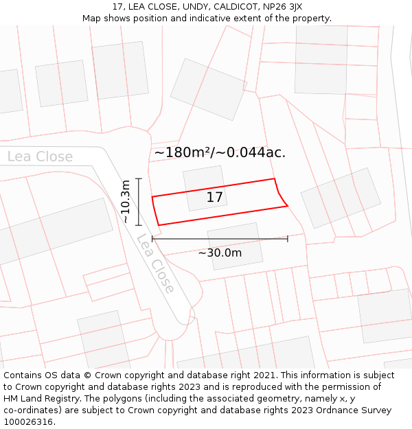 17, LEA CLOSE, UNDY, CALDICOT, NP26 3JX: Plot and title map